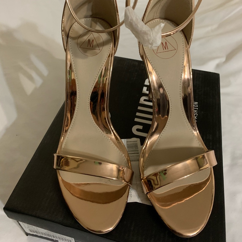 Rose gold misguided heels.